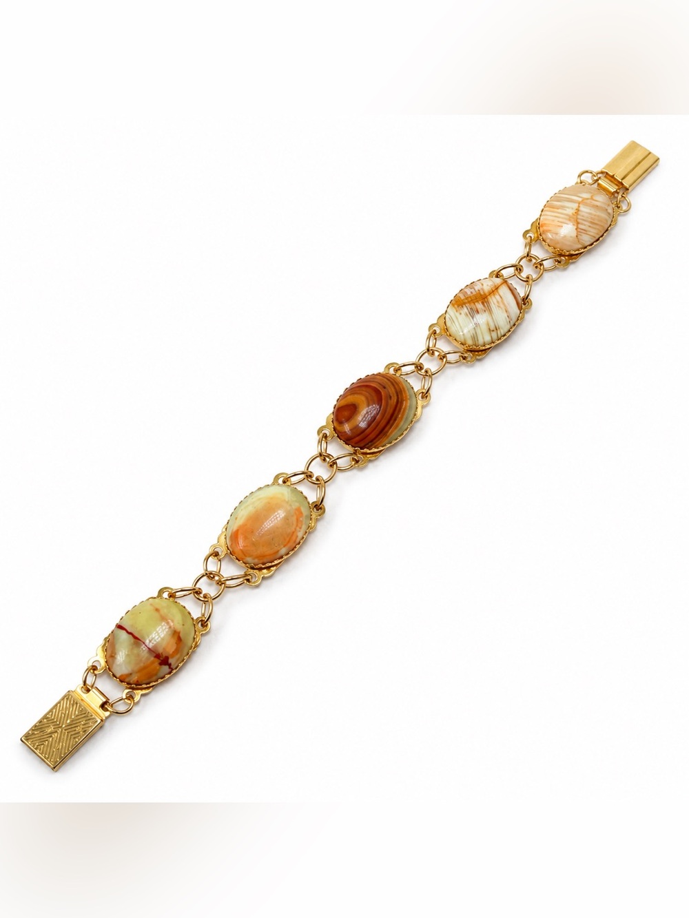 Gold-Tone Shell Link Bracelet in Cream and Brown